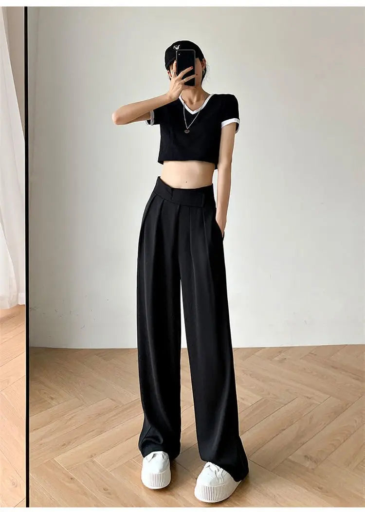 Casual Baggy Trousers Women Summer High-Waist Pants Loose Straight Mopping Pants - Blade & Thread