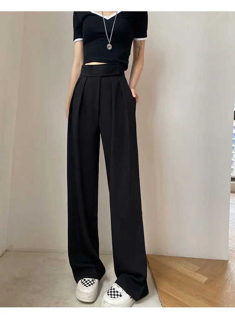Casual Baggy Trousers Women Summer High-Waist Pants Loose Straight Mopping Pants - Blade & Thread