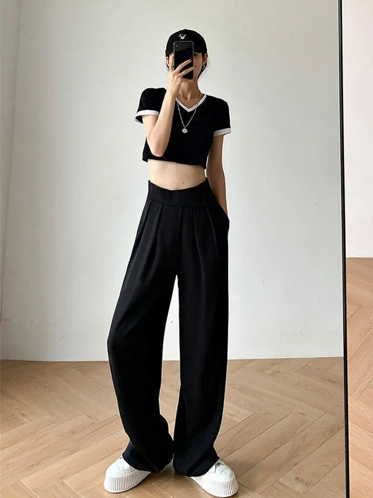 Casual Baggy Trousers Women Summer High-Waist Pants Loose Straight Mopping Pants nowadaysfashion