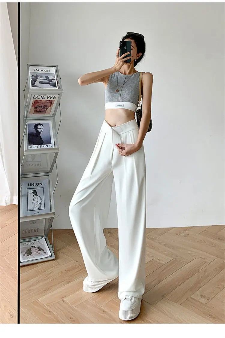 Casual Baggy Trousers Women Summer High-Waist Pants Loose Straight Mopping Pants - Blade & Thread