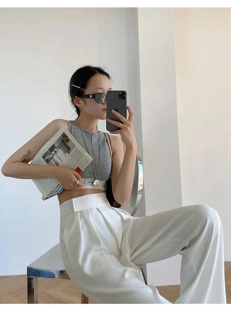 Casual Baggy Trousers Women Summer High-Waist Pants Loose Straight Mopping Pants - Blade & Thread