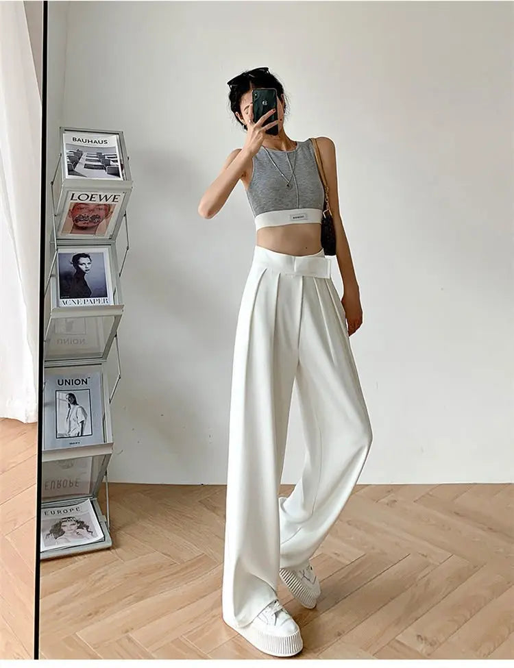 Casual Baggy Trousers Women Summer High-Waist Pants Loose Straight Mopping Pants - Blade & Thread