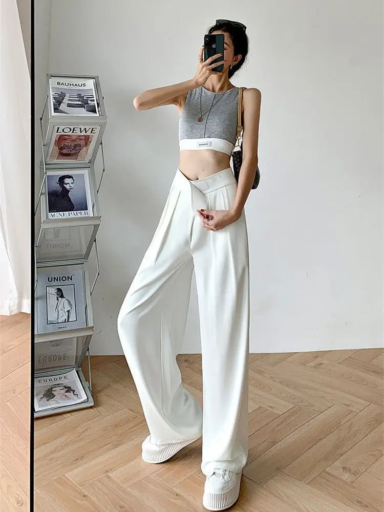 Casual Baggy Trousers Women Summer High-Waist Pants Loose Straight Mopping Pants - Blade & Thread