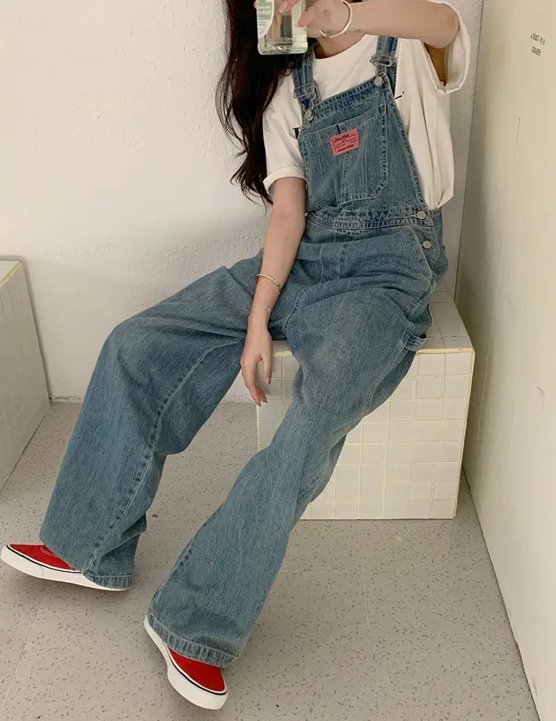 Casual Denim Jumpsuits Women Loose Overalls Baggy Wide Leg Rompers - Blade & Thread