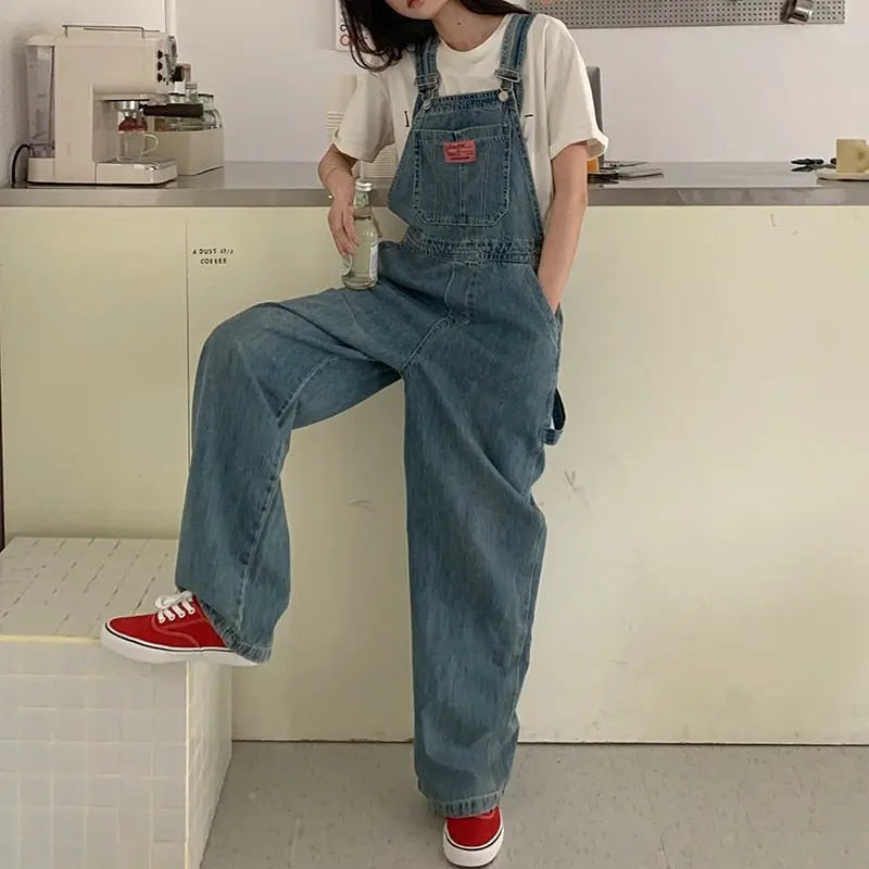 Casual Denim Jumpsuits Women Loose Overalls Baggy Wide Leg Rompers - Blade & Thread