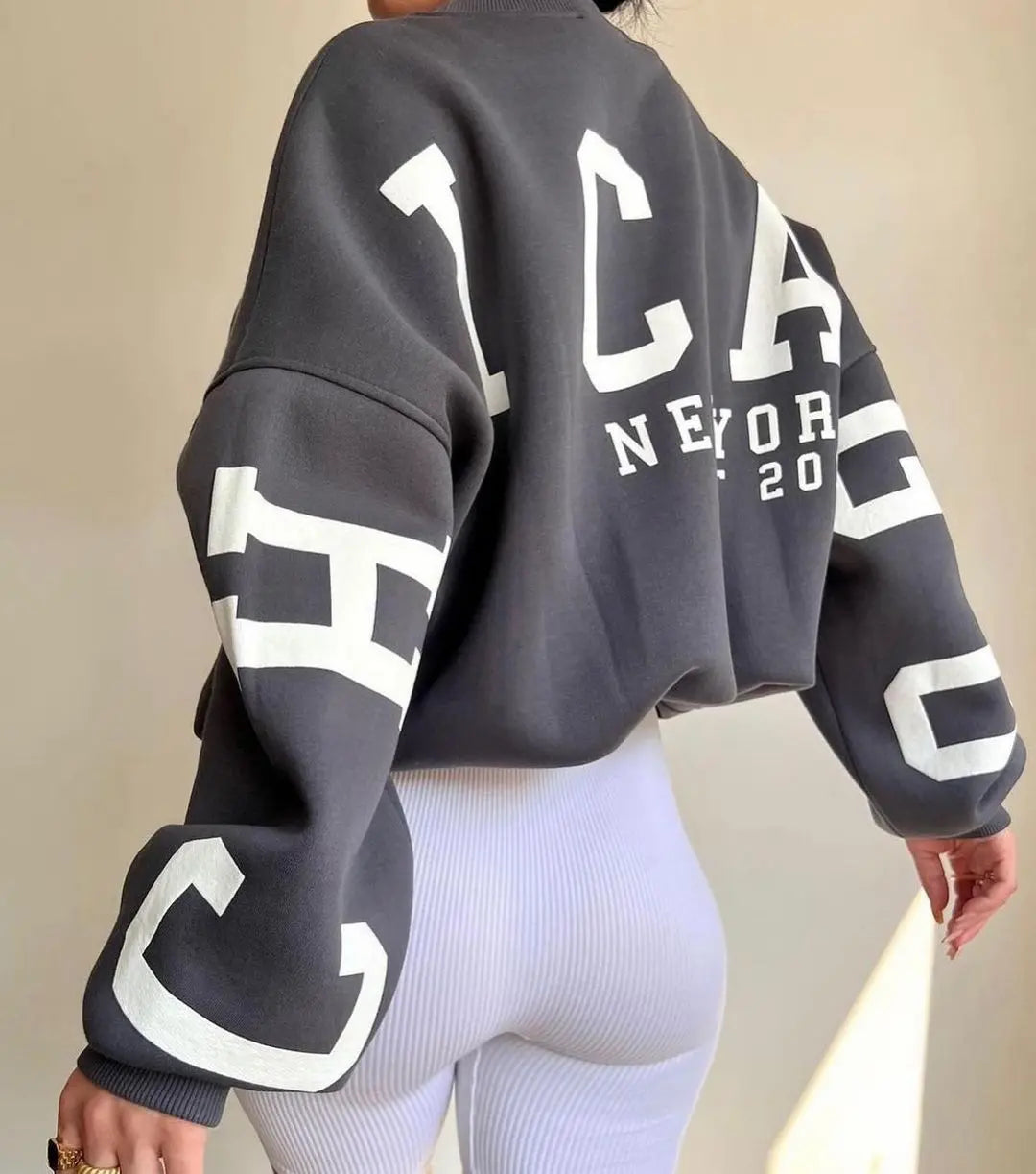 Casual Letters Print Sweatshirt Women Long Sleeve Loose Hoodies Y2k Streetwear - Blade & Thread