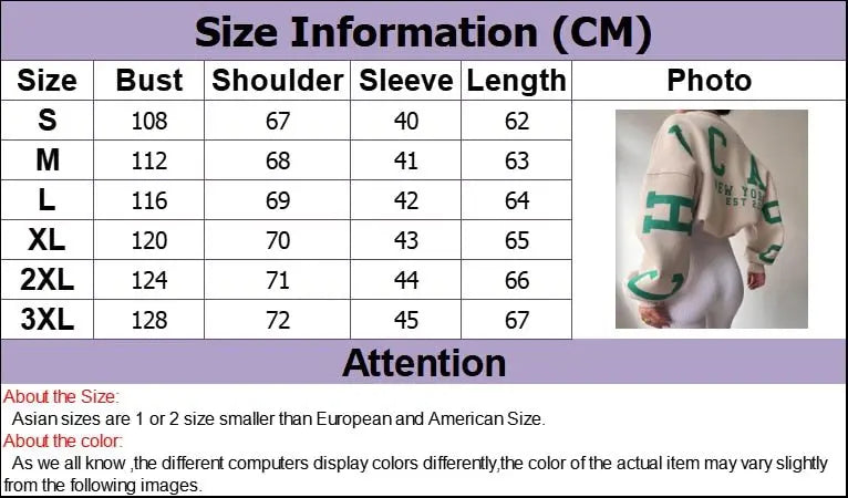Casual Letters Print Sweatshirt Women Long Sleeve Loose Hoodies Y2k Streetwear - Blade & Thread