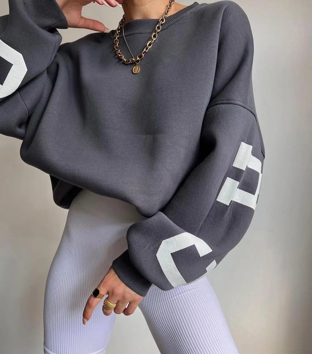 Casual Letters Print Sweatshirt Women Long Sleeve Loose Hoodies Y2k Streetwear - Blade & Thread