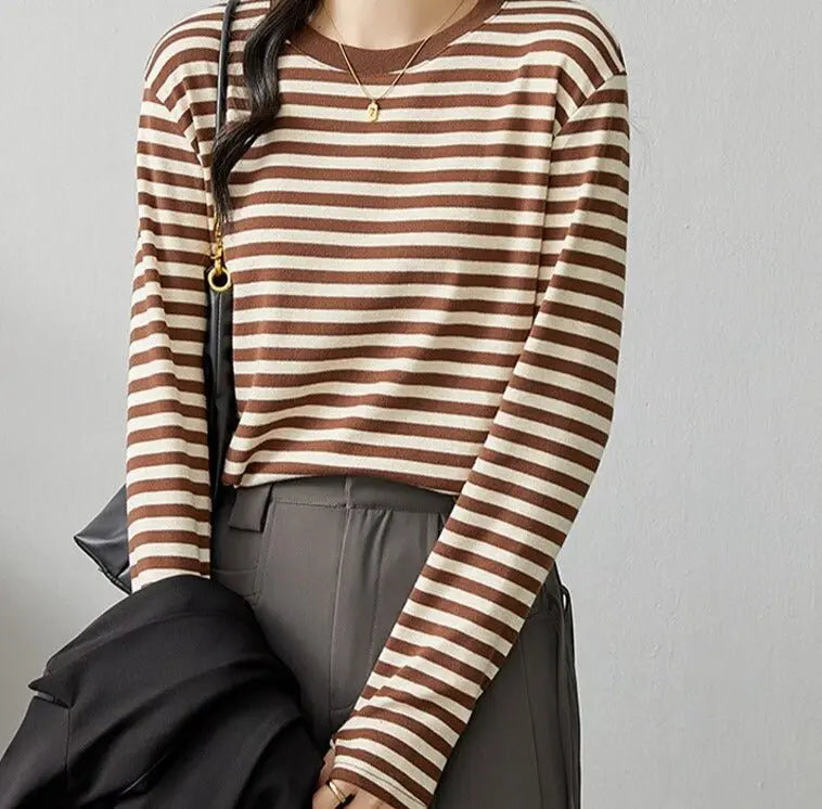 Casual O-neck Women Striped T-shirts Spring Summer Short Sleeve Loose Female Tops - Blade & Thread