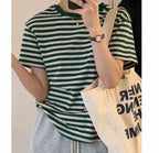 Casual O-neck Women Striped T-shirts  Spring Summer Short Sleeve Loose Female Tops nowadaysfashion