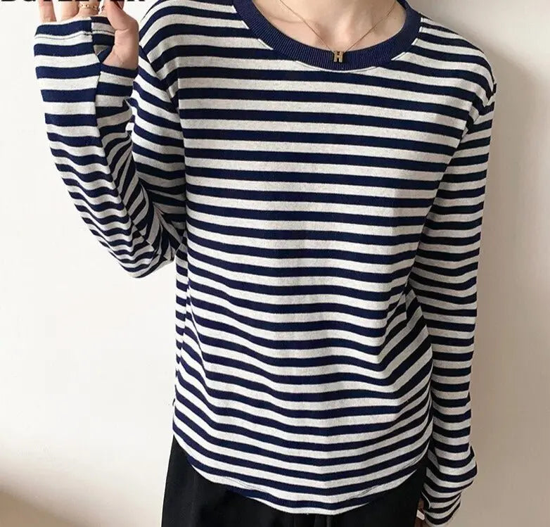 Casual O-neck Women Striped T-shirts Spring Summer Short Sleeve Loose Female Tops - Blade & Thread