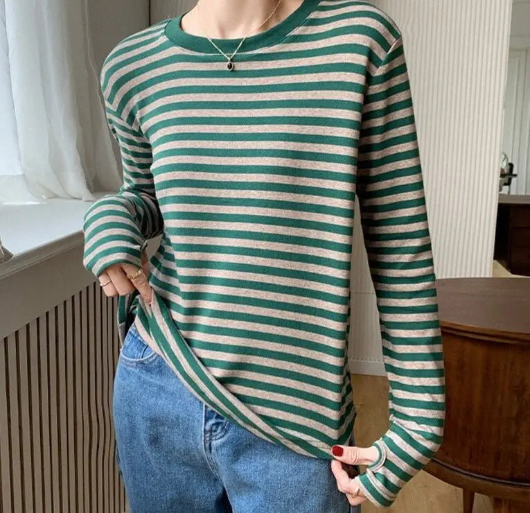 Casual O-neck Women Striped T-shirts Spring Summer Short Sleeve Loose Female Tops - Blade & Thread