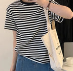 Casual O-neck Women Striped T-shirts  Spring Summer Short Sleeve Loose Female Tops nowadaysfashion