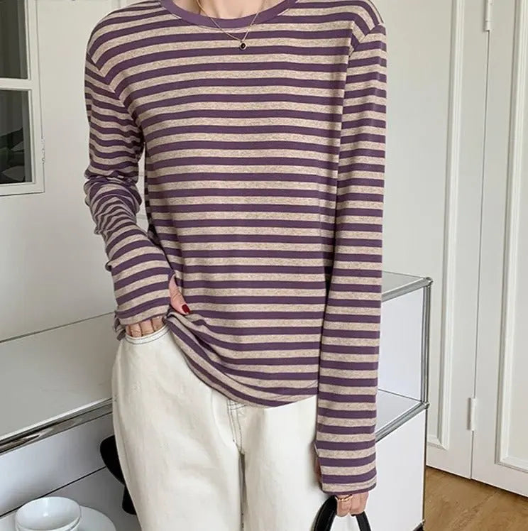 Casual O-neck Women Striped T-shirts Spring Summer Short Sleeve Loose Female Tops - Blade & Thread