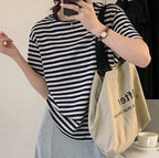 Casual O-neck Women Striped T-shirts  Spring Summer Short Sleeve Loose Female Tops nowadaysfashion