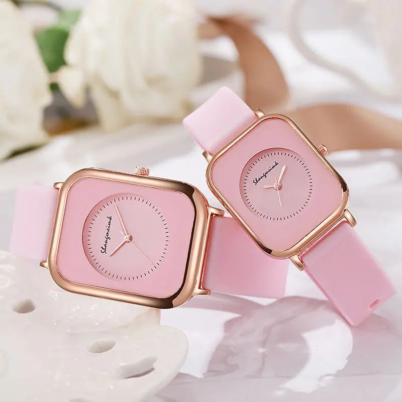 Casual square-shaped, elegant quartz silicone strap student watches. - Blade & Thread