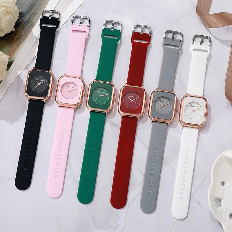 Casual square-shaped, elegant quartz silicone strap student watches. nowadaysfashion