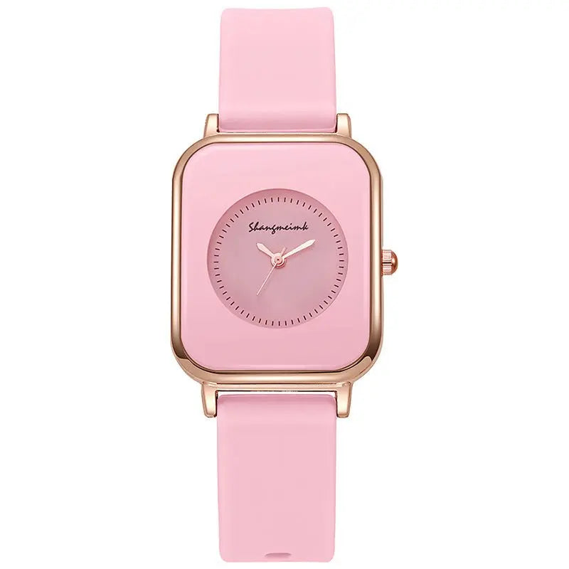 Casual square-shaped, elegant quartz silicone strap student watches. nowadaysfashion