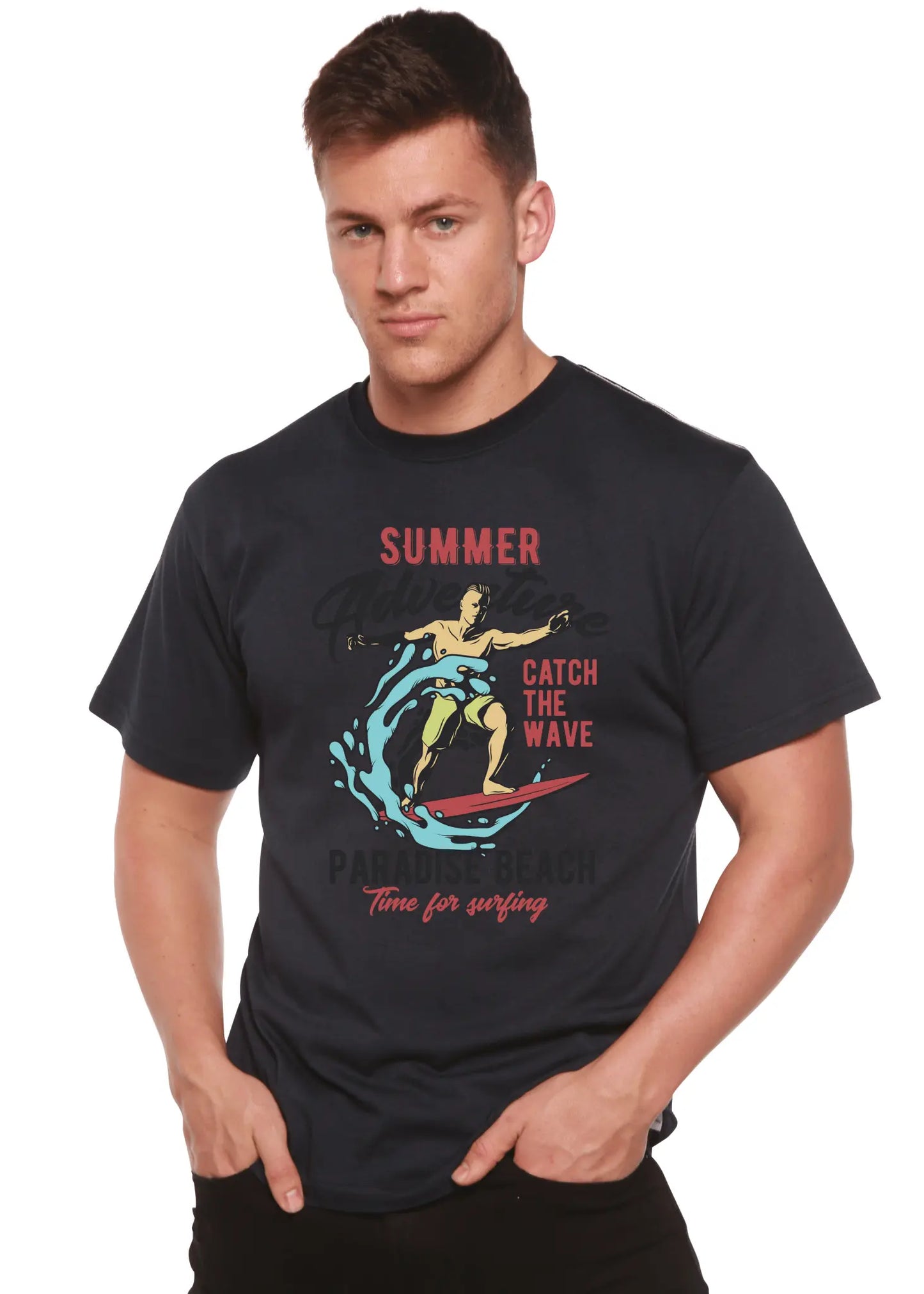 Catch The Wave Men's Bamboo Viscose/Organic Cotton Short Sleeve Graphic T-Shirt - Blade & Thread