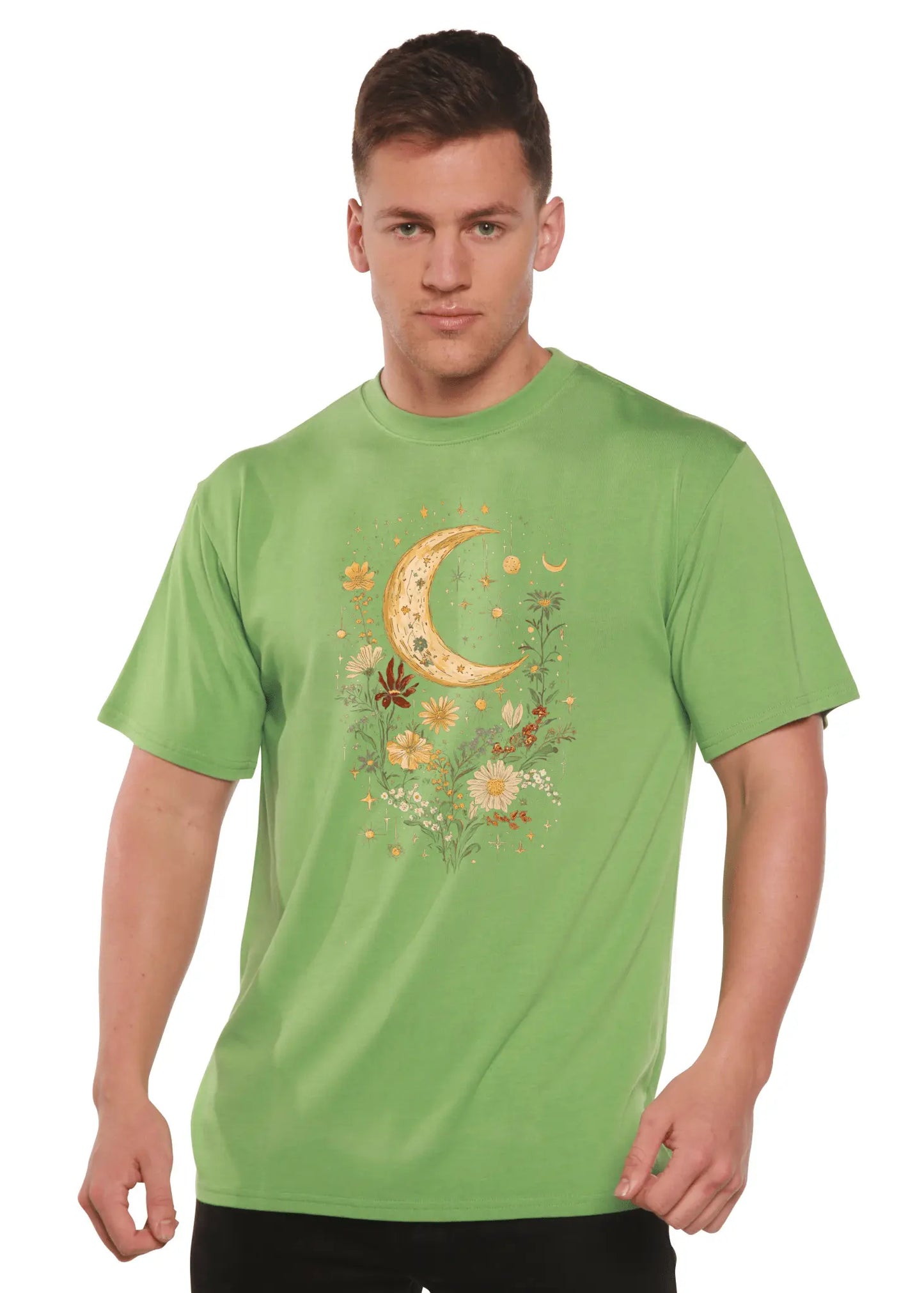 Celestial Moon Boho Flowers Vintage Unisex Bamboo/Cotton Graphic T-Shirt - Blade & Thread