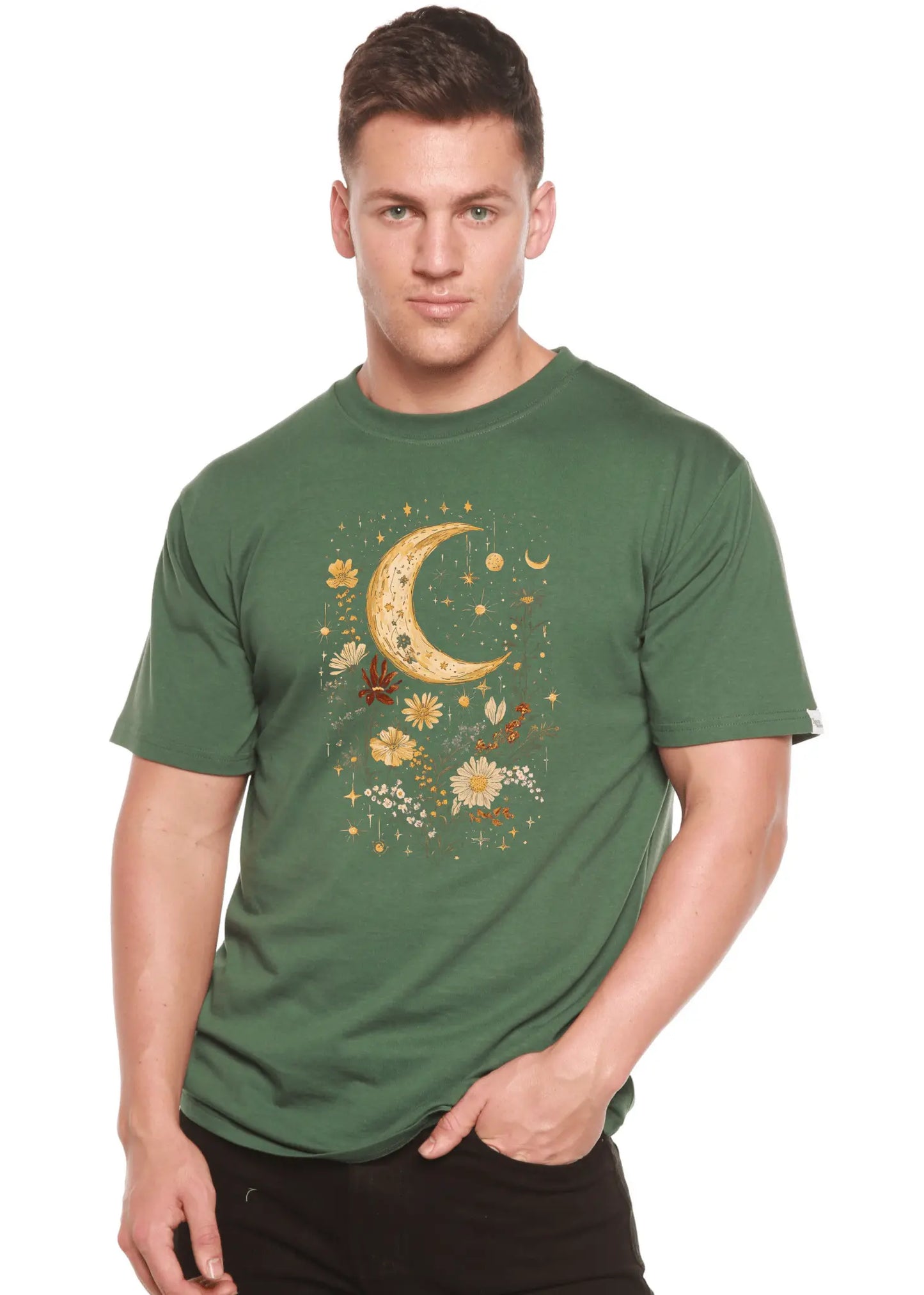 Celestial Moon Boho Flowers Vintage Unisex Bamboo/Cotton Graphic T-Shirt - Blade & Thread
