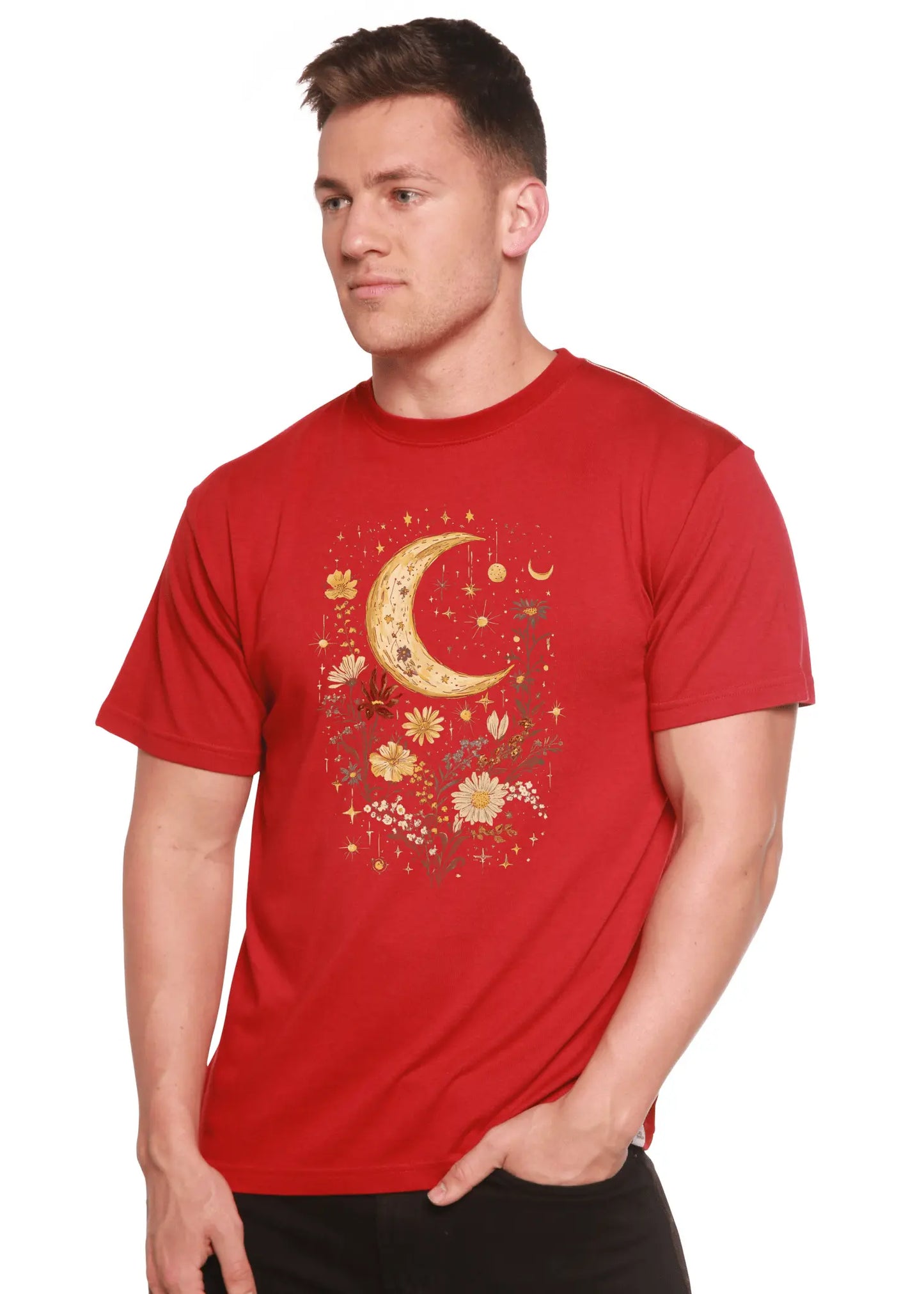 Celestial Moon Boho Flowers Vintage Unisex Bamboo/Cotton Graphic T-Shirt - Blade & Thread