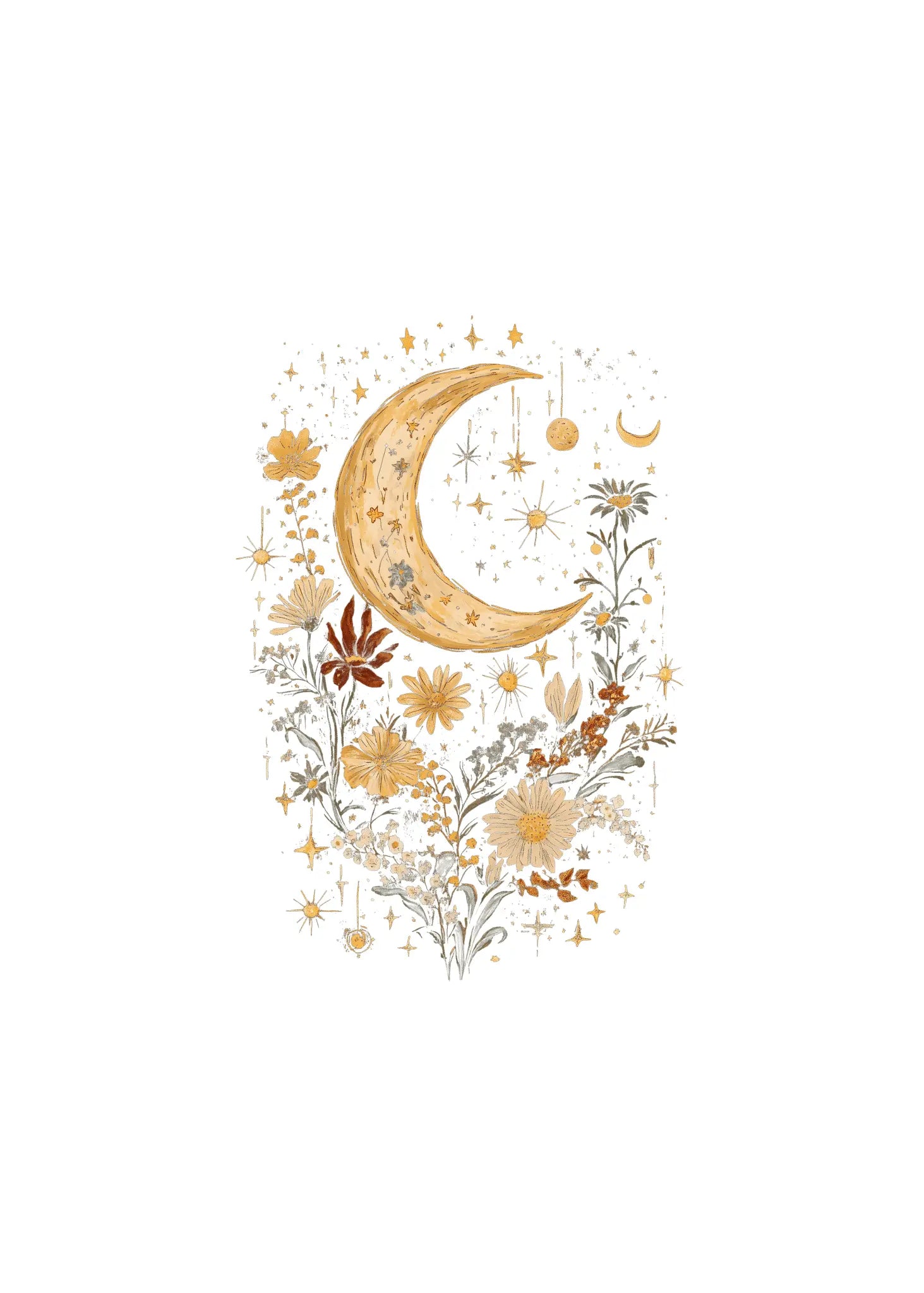 Celestial Moon Boho Flowers Vintage Unisex Bamboo/Cotton Graphic T-Shirt - Blade & Thread