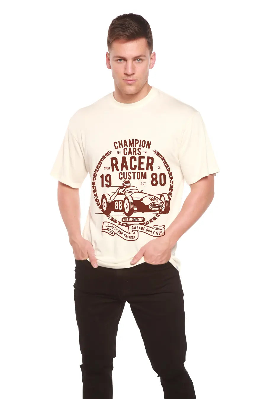 Champions Cars Men's Bamboo Viscose/Organic Cotton Short Sleeve Graphic T-Shirt Spun Bamboo