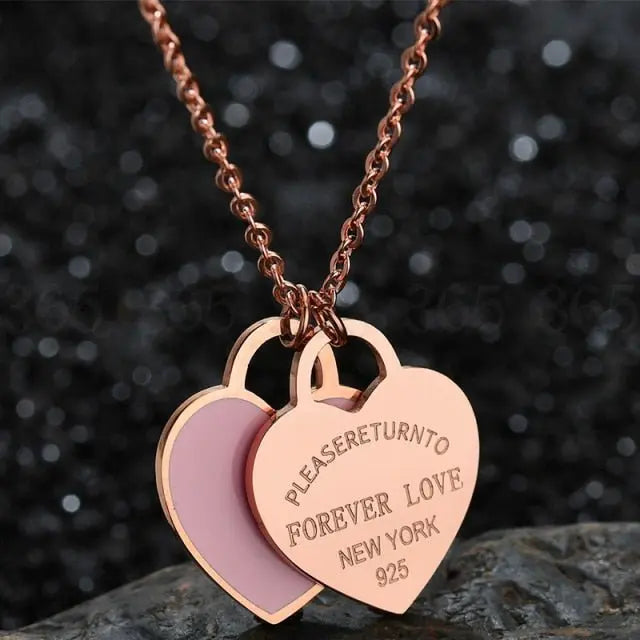 Charm Women Double Love Oil Drip Enamel Necklace Fashion Pendant Valentines Gift For Girls - Blade & Thread