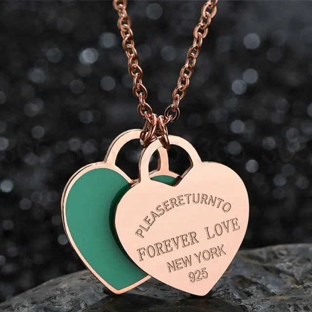 Charm Women Double Love Oil Drip Enamel Necklace Fashion Pendant Valentines Gift For Girls - Blade & Thread