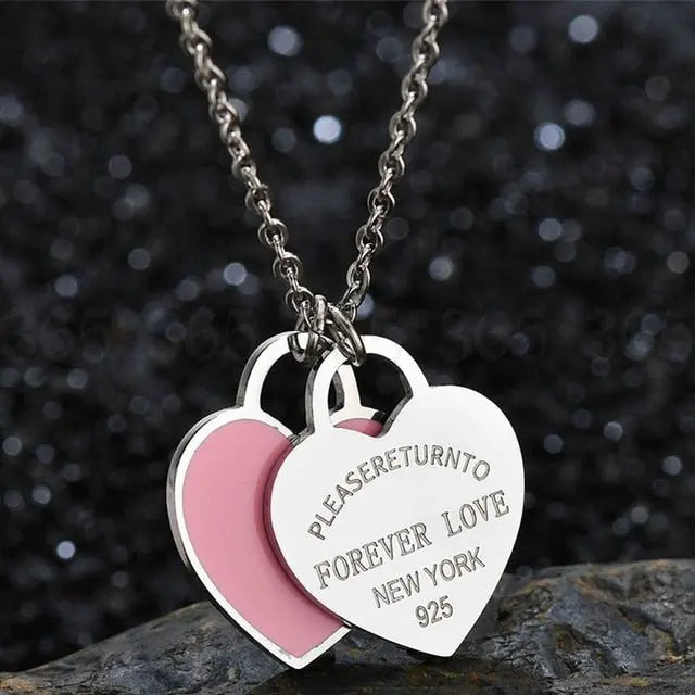 Charm Women Double Love Oil Drip Enamel Necklace Fashion Pendant Valentines Gift For Girls - Blade & Thread