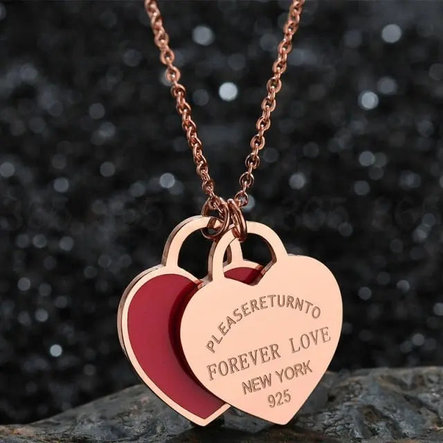 Charm Women Double Love Oil Drip Enamel Necklace Fashion Pendant Valentines Gift For Girls nowadaysfashion