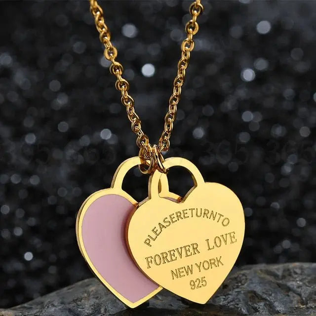 Charm Women Double Love Oil Drip Enamel Necklace Fashion Pendant Valentines Gift For Girls - Blade & Thread