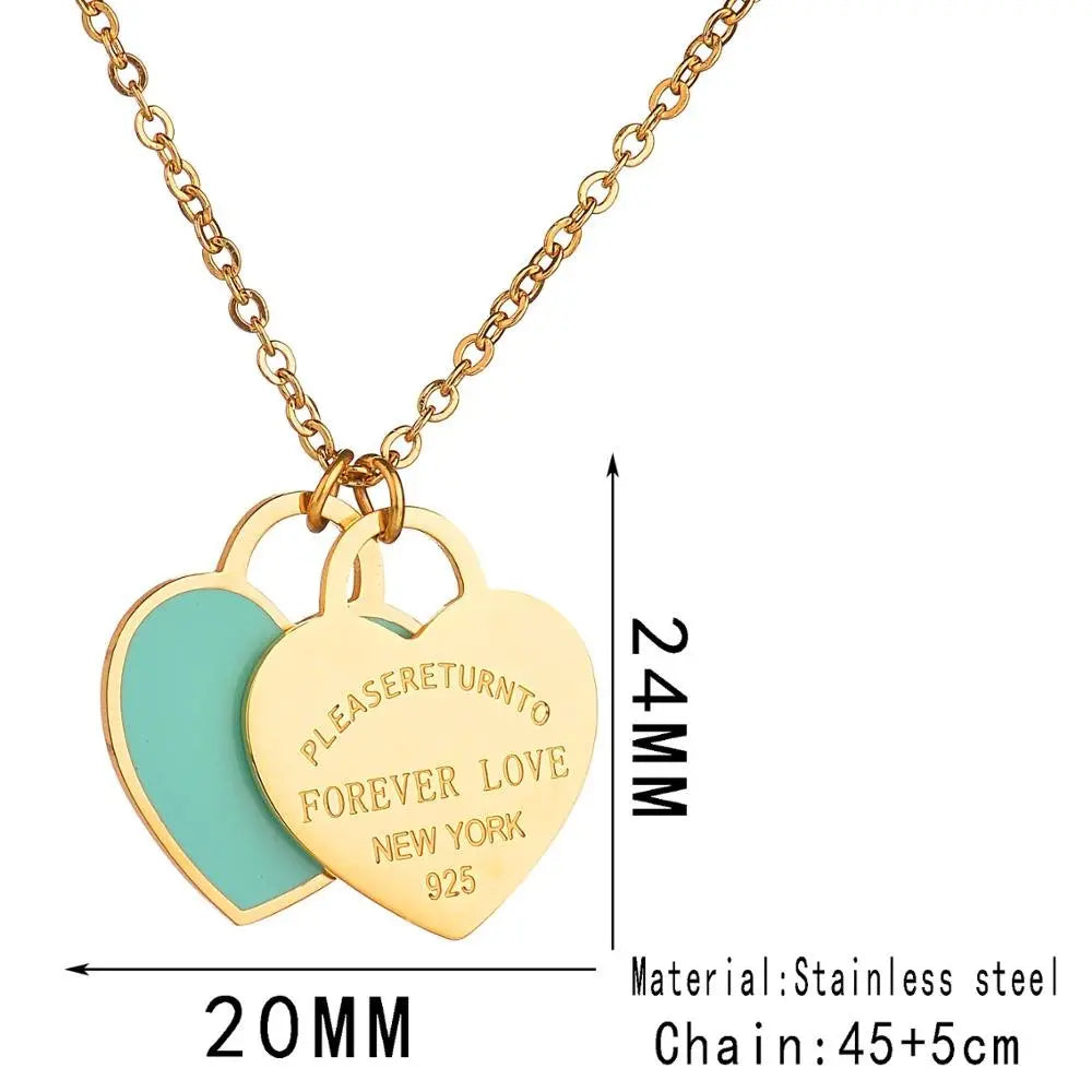 Charm Women Double Love Oil Drip Enamel Necklace Fashion Pendant Valentines Gift For Girls - Blade & Thread