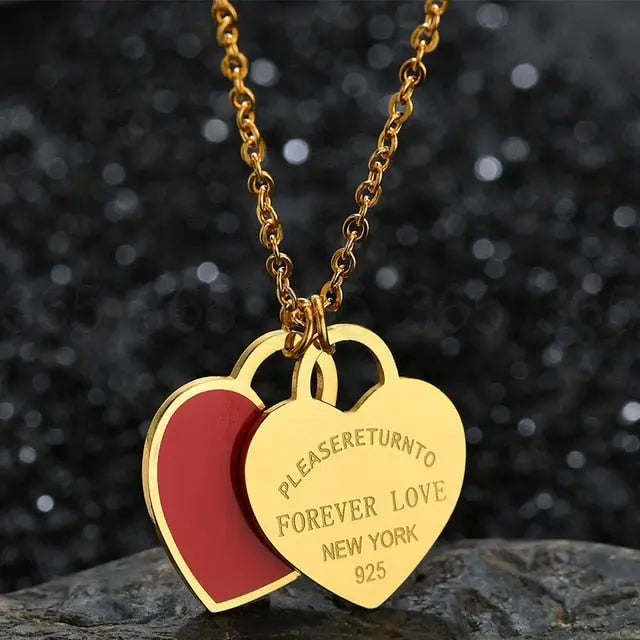 Charm Women Double Love Oil Drip Enamel Necklace Fashion Pendant Valentines Gift For Girls - Blade & Thread