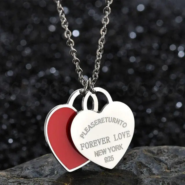 Charm Women Double Love Oil Drip Enamel Necklace Fashion Pendant Valentines Gift For Girls nowadaysfashion