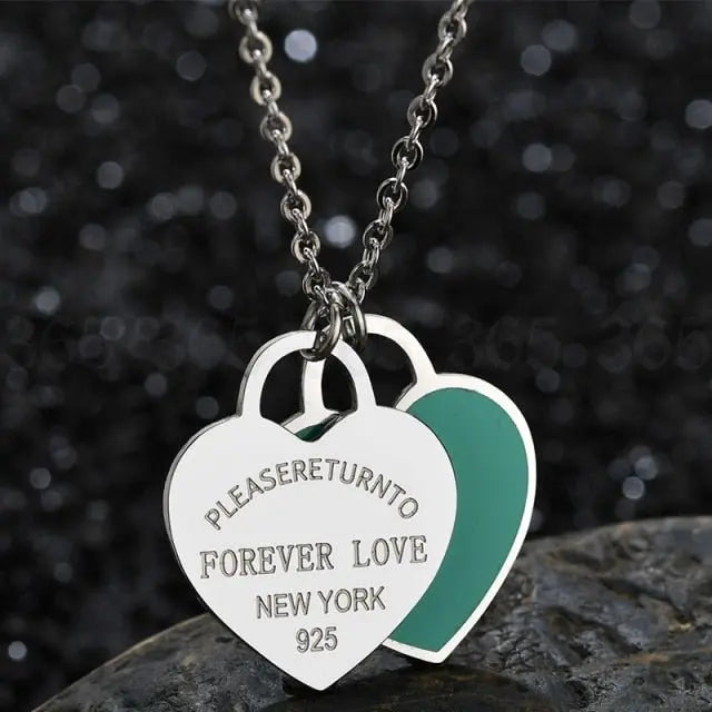 Charm Women Double Love Oil Drip Enamel Necklace Fashion Pendant Valentines Gift For Girls - Blade & Thread