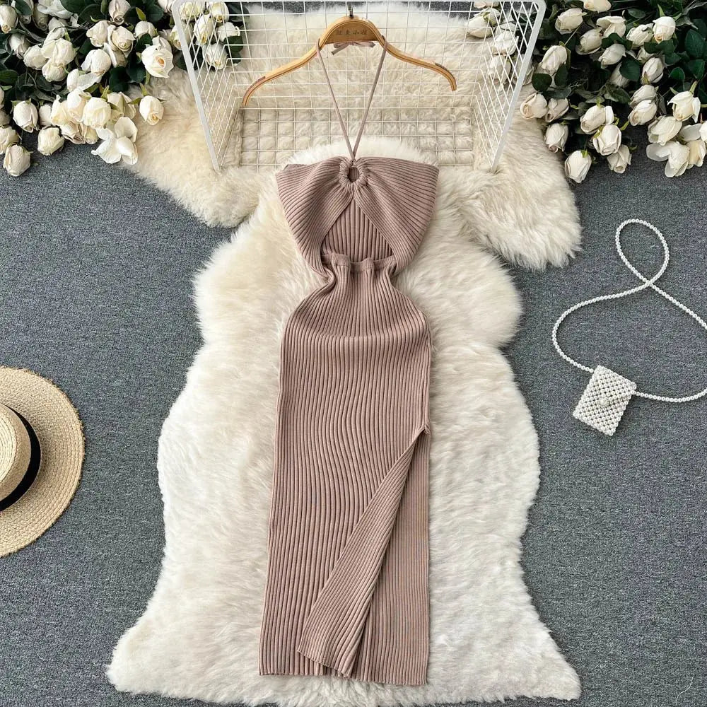 Chic Fashion Sexy Package Hips Split Knitted Summer Dress nowadaysfashion