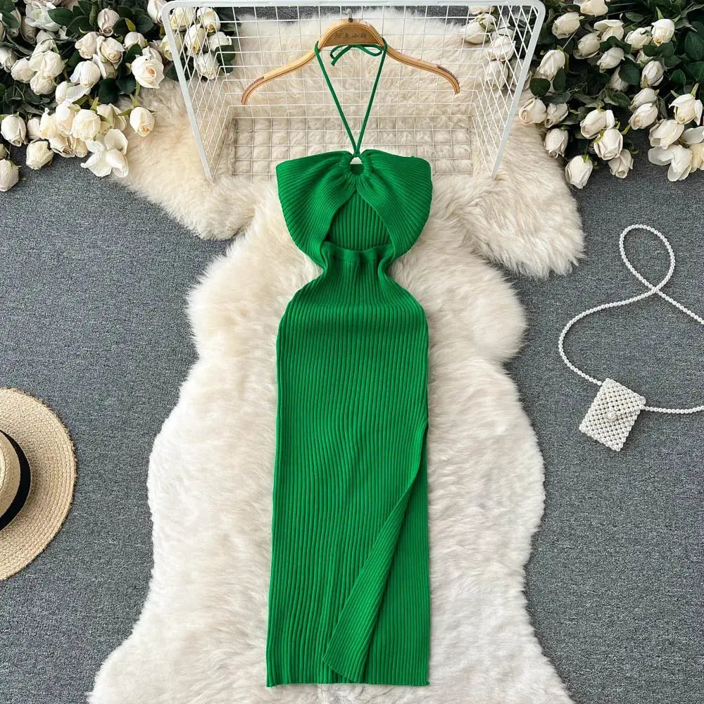 Chic Fashion Sexy Package Hips Split Knitted Summer Dress - Blade & Thread