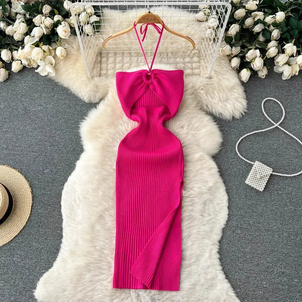 Chic Fashion Sexy Package Hips Split Knitted Summer Dress - Blade & Thread