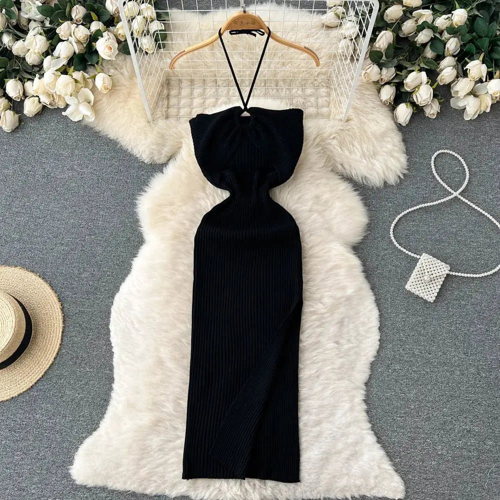 Chic Fashion Sexy Package Hips Split Knitted Summer Dress - Blade & Thread