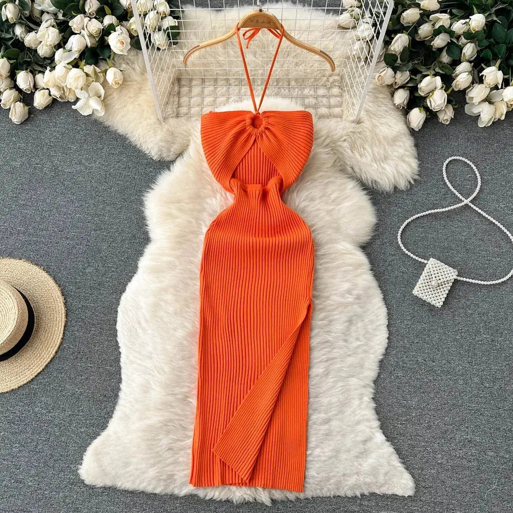 Chic Fashion Sexy Package Hips Split Knitted Summer Dress nowadaysfashion