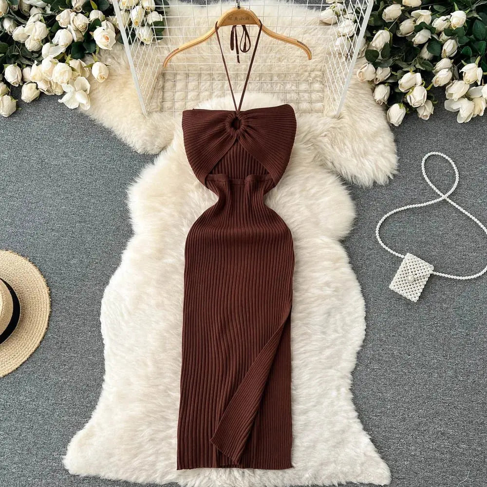 Chic Fashion Sexy Package Hips Split Knitted Summer Dress - Blade & Thread