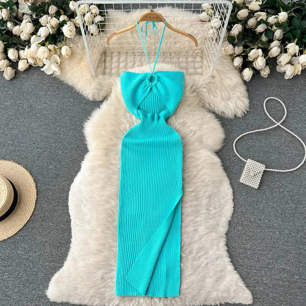 Chic Fashion Sexy Package Hips Split Knitted Summer Dress - Blade & Thread