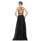Chiffon Contrast Color Evening Gown Sleeveless V-neck Splicing Long Gown nowadaysfashion