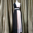 Chiffon Contrast Color Evening Gown Sleeveless V-neck Splicing Long Gown nowadaysfashion