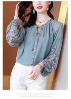 Chiffon Embroidery Blouse Long Lantern Sleeve Loose Top Casual Wear Oversize Casual Wear nowadaysfashion