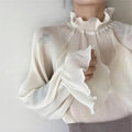 Chiffon Shirts Retro Elegant Ruffled Collar Lace Bottoming Shirt Women Lantern Sleeve Tops nowadaysfashion