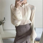 Chiffon Shirts Retro Elegant Ruffled Collar Lace Bottoming Shirt Women Lantern Sleeve Tops nowadaysfashion