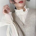 Chiffon Shirts Retro Elegant Ruffled Collar Lace Bottoming Shirt Women Lantern Sleeve Tops nowadaysfashion